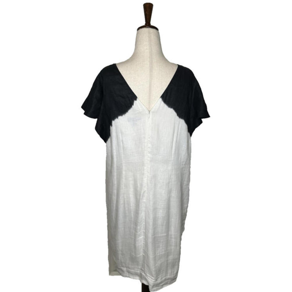 J Crew Linen A Line Shift Dress L Flutter Sleeve Lined Black White Knee Length - Picture 5 of 9